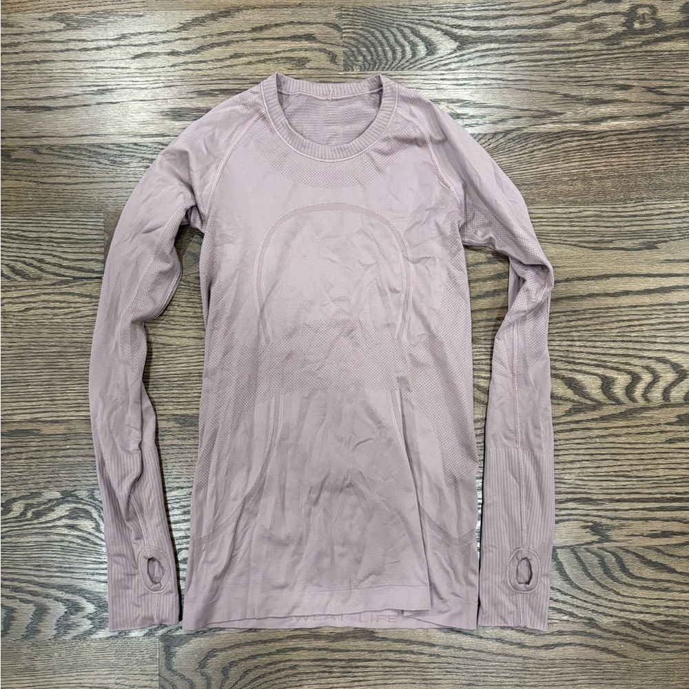 greyish lilac purple long sleeve swiftly tech top